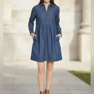 Nine West Denim Dress Women’s Large Brentwood Wash NWT Button Front Lightweight